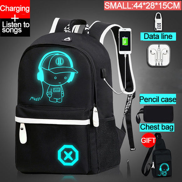 Fashion Backpacks Luminous Animation School Bags For children and teens